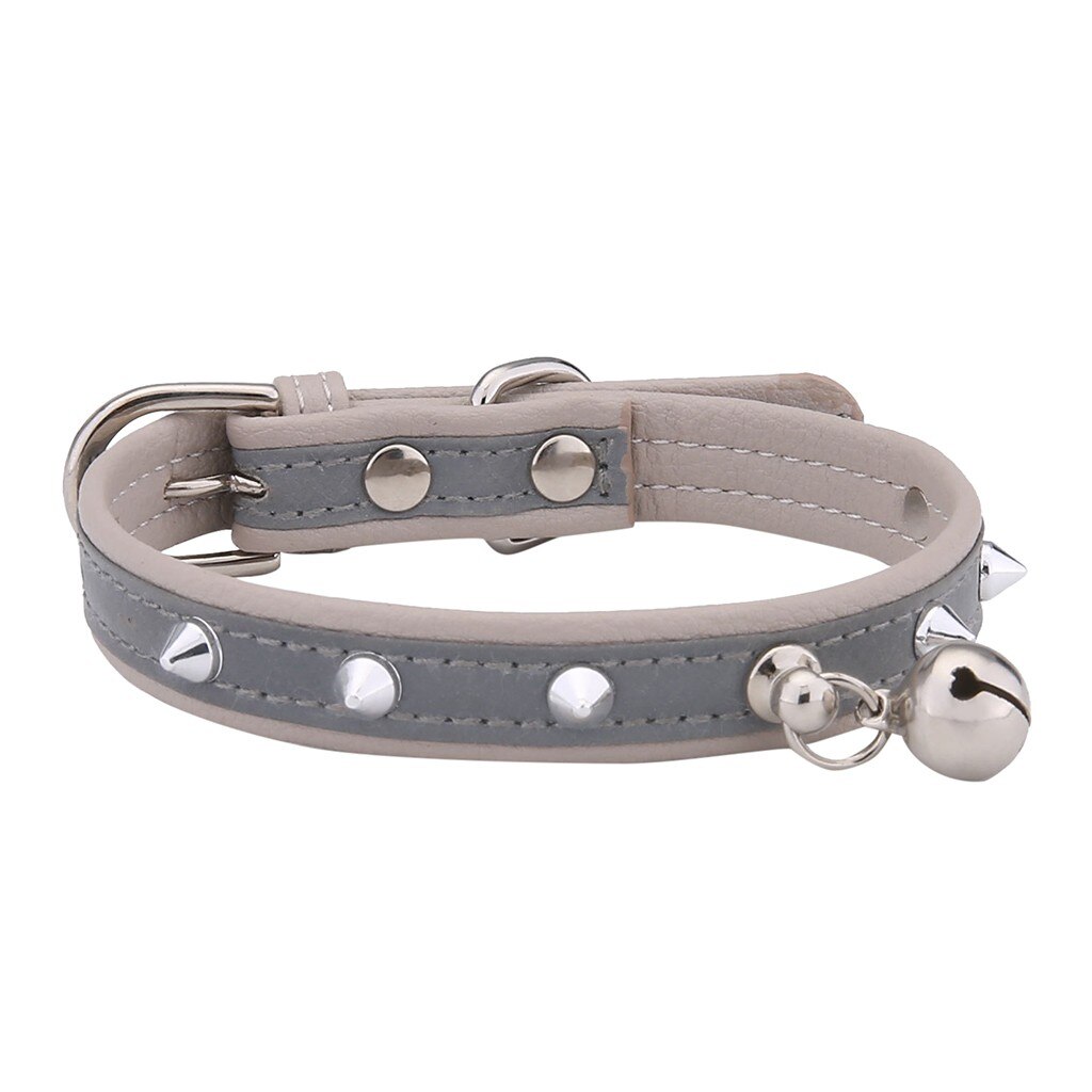 Dog Pet Cat Dog Collars Cat Dog Collars Adjustable Rivets Retro Collar Support: Gray