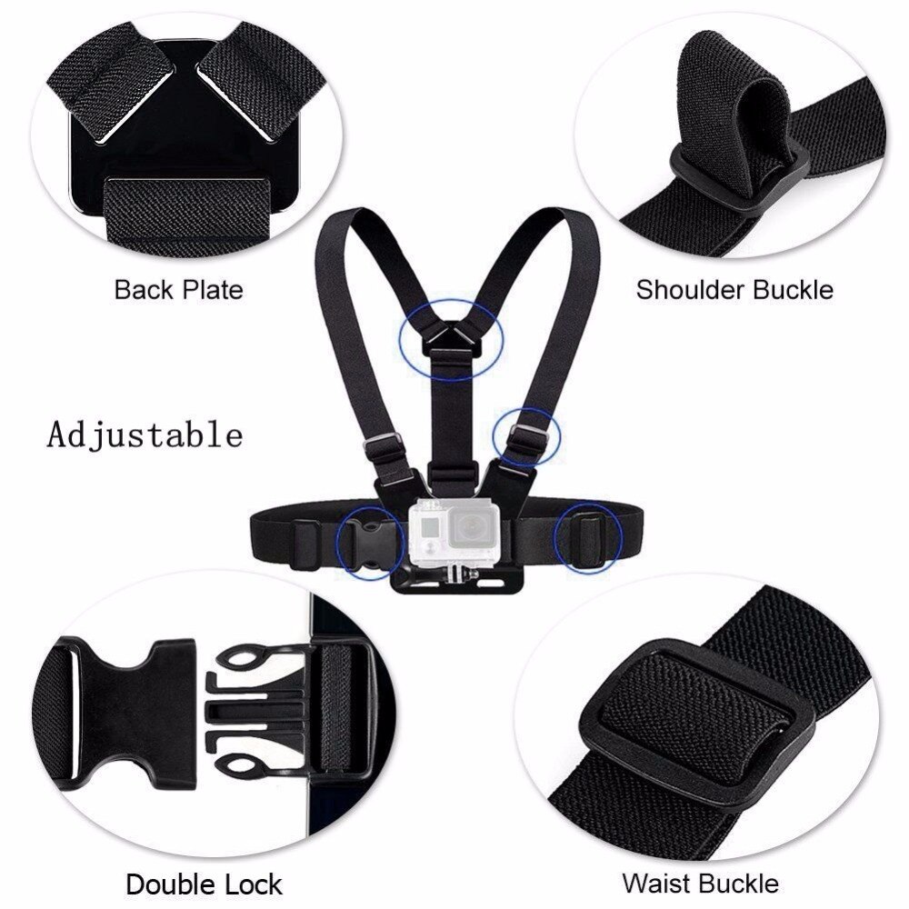 Gopro tilbehør justerbar brystmontering sele brystrem bælte til gopro hd hero 8/7/6 5 4 3+ 3 1 2 sj4000 sj5000 sportskamera