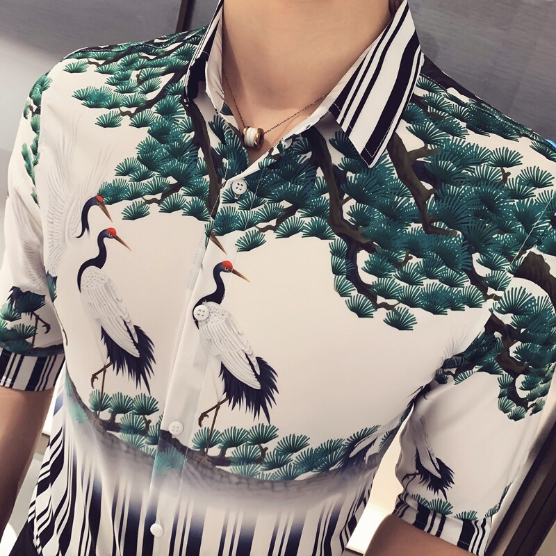Skjorta herr sommar personlighet tryckta kortärmade skjortor män casual plus size strand hawaiisk kort skjorta