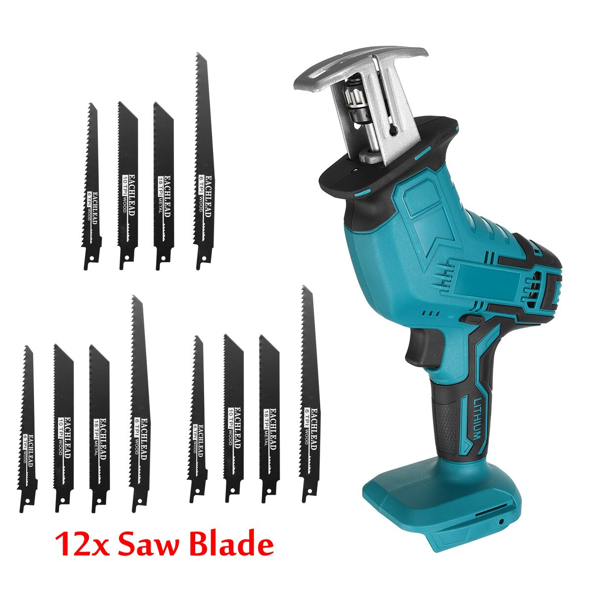 Cordless Reciprocating Saw Electric Saw with 12 Saw Blades for Wood Metal Plastic Cutting machine for Makita 18V Battery