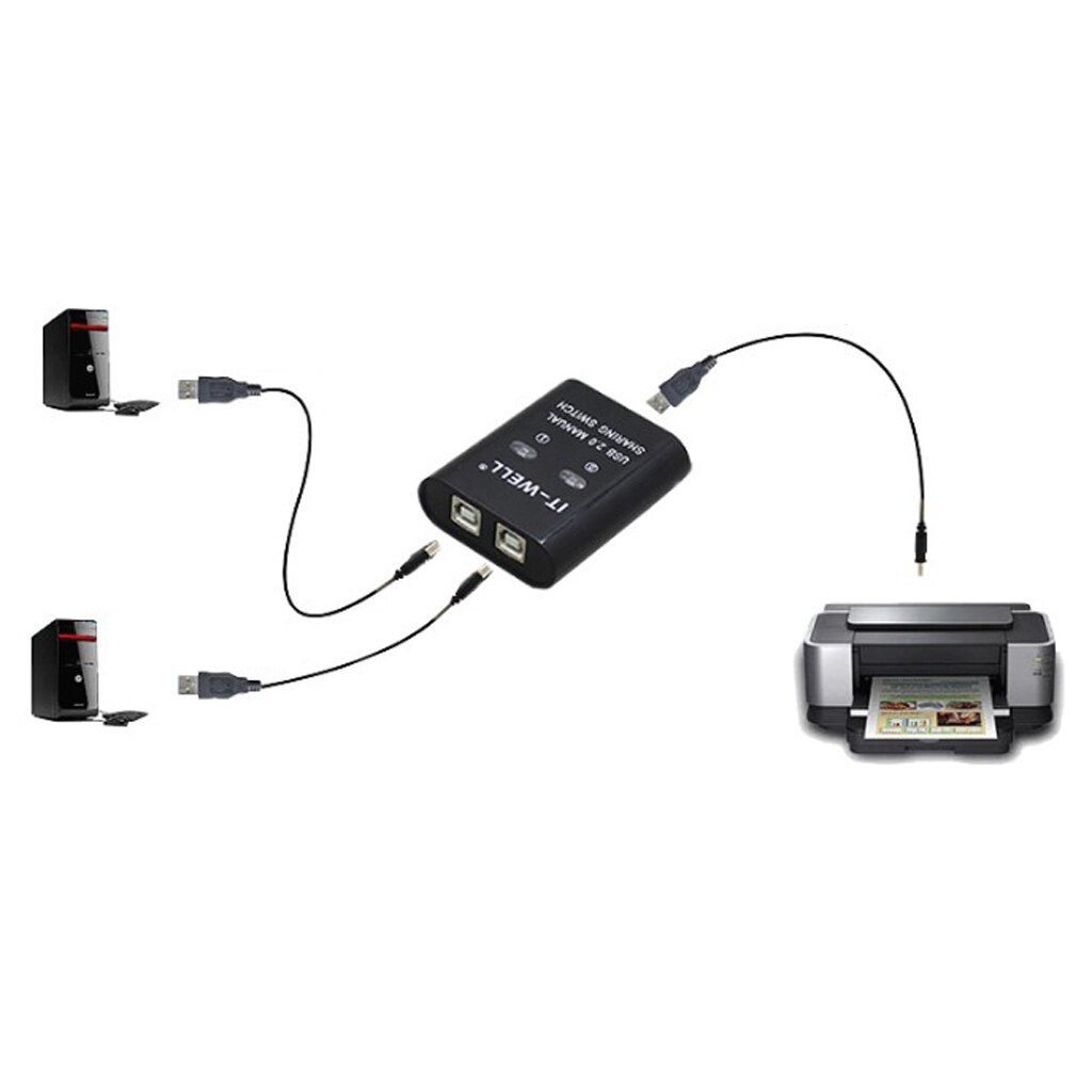 USB 2.0 Manual Sharing Switch KVM Selector 2 Port HUB For PC Scanner Printer