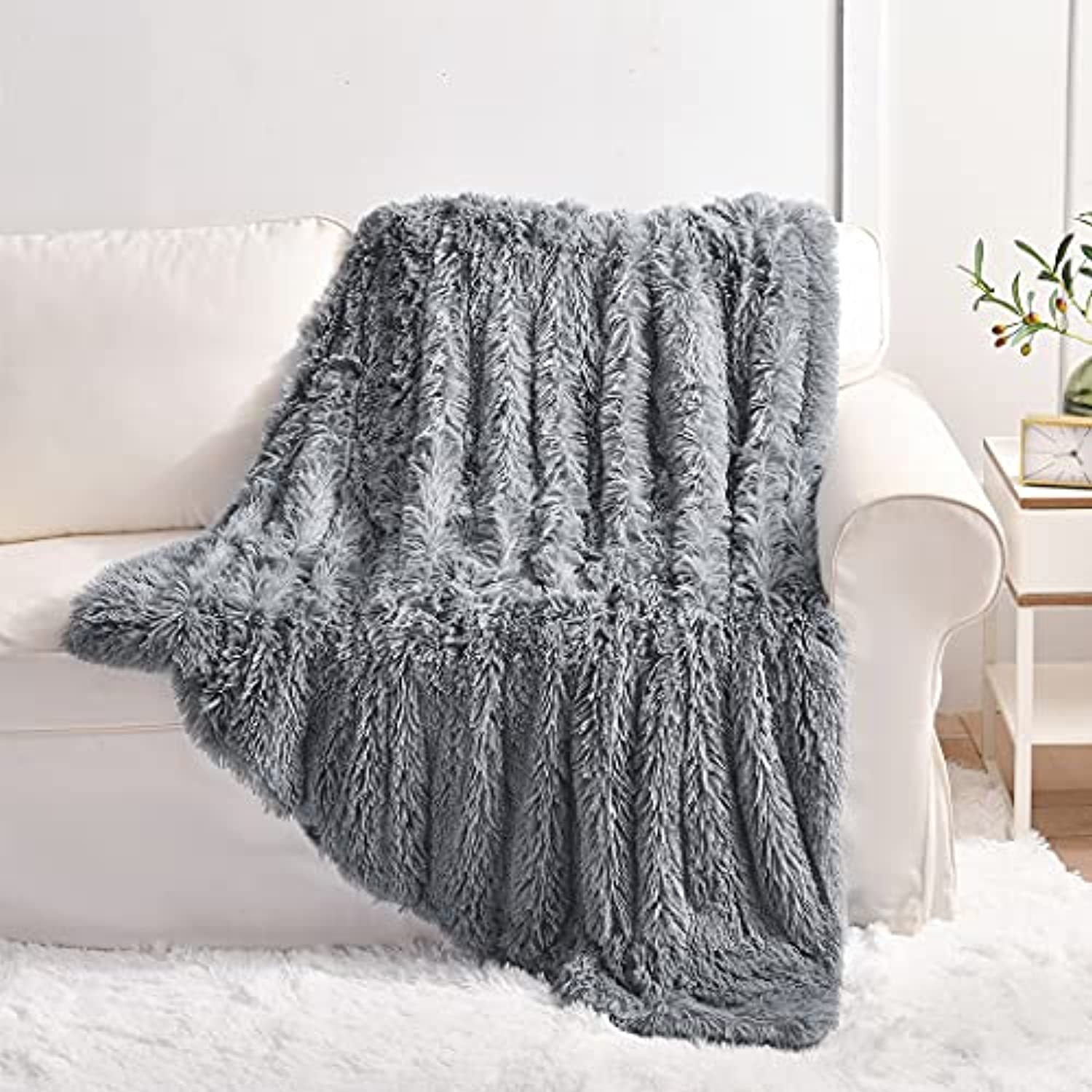 Couverture d&#39;hiver en fausse fourrure Bubble Kiss, plaid confortable et moelleux en peluche, et mignon, pour lit d&#39;automne et animal de compagnie: Grey