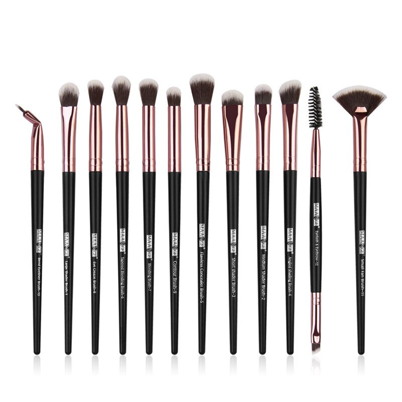 12 Stks/partij Make-Up Kwasten Set Professionele Make-Up Kwasten Set Oogschaduw Blending Eyeliner Wimper Wenkbrauw Borstel Voor Make-Up Tool: Black gold