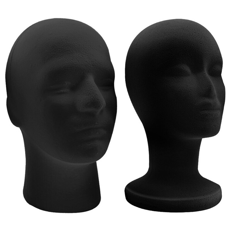 Black Flocking Foam Head Model Head Male And Female Head Model Dummy Head Hat Scarf Wig Eyes Prop Display Stand