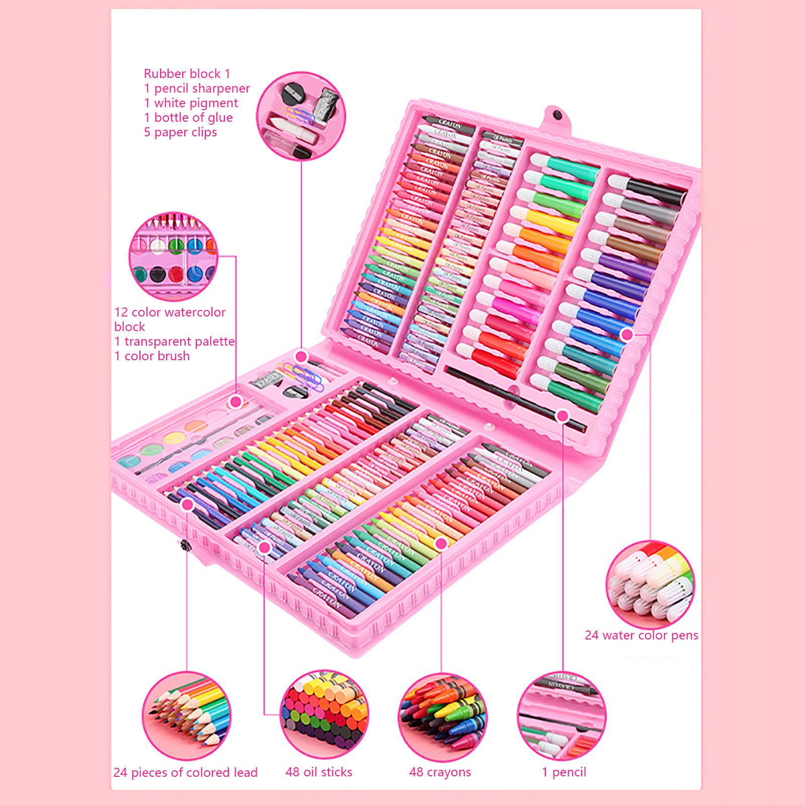 168Pcs Kids Schilderij Tekening Art Set Met Kleurpotloden Olie Pastels Aquarel Markers Gekleurde Potlood Gereedschap Voor Jongens Meisjes