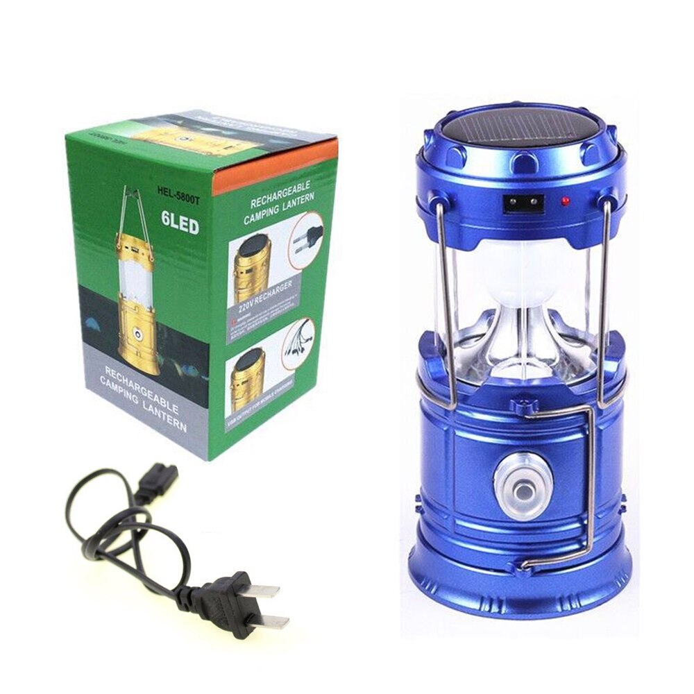 Camping lampe usb genopladelig camping lys udendørs telt lys lanterne solenergi sammenklappelig lampe lommelygte nødfakkel: Blå