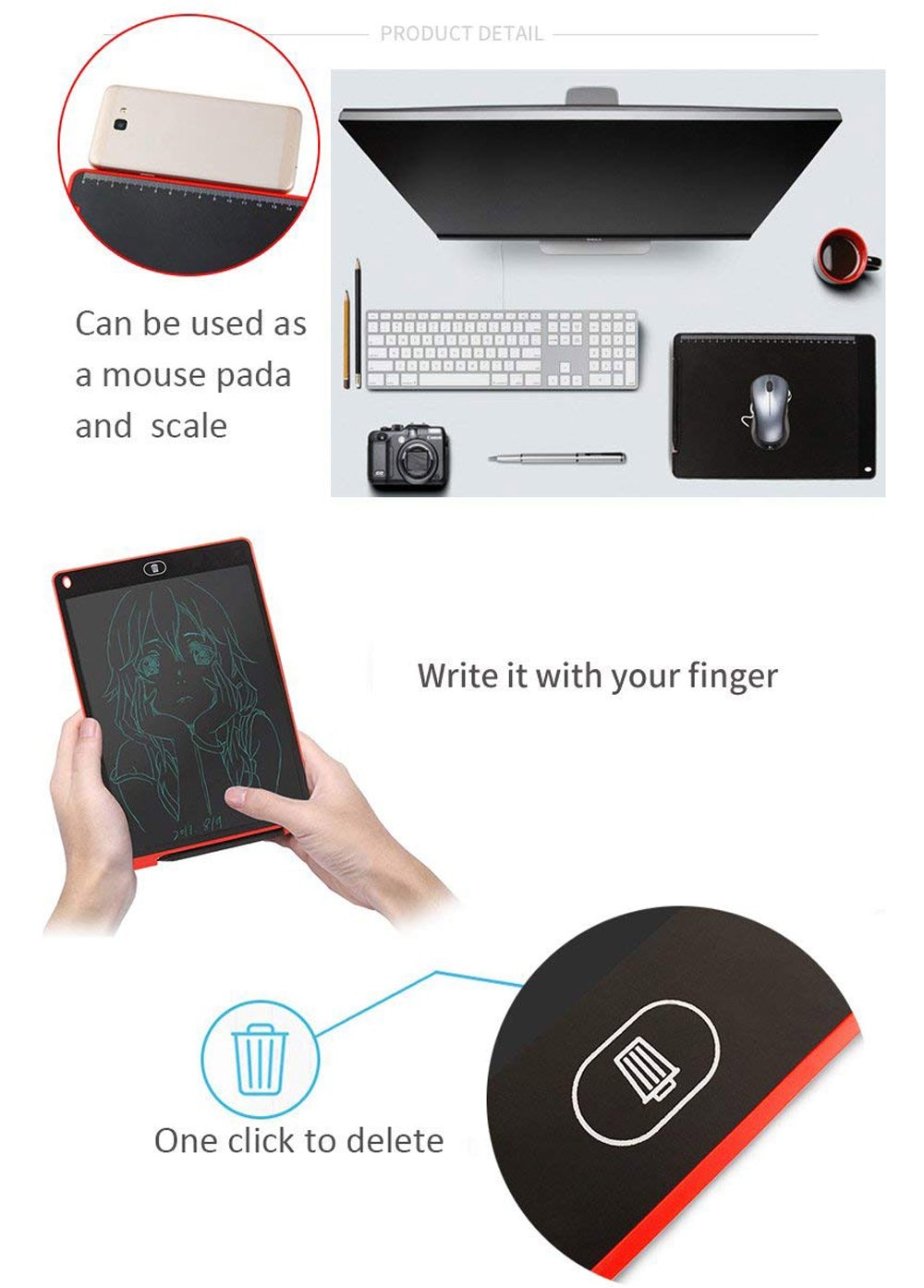 12 inch Portable Smart LCD Writing Tablet Electronic Notepad Drawing Graphics Tablet Board with Stylus Pen with Button Batter