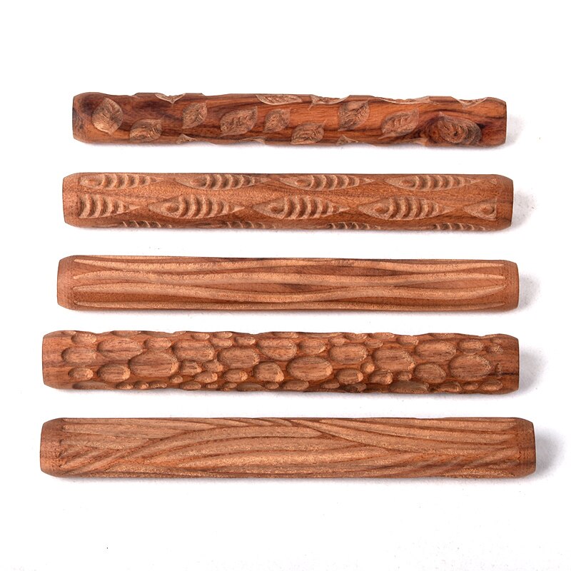 1PCS Pottery Tools Wooden Hand Pressure Roller Sculpture Wood Grain Pattern Relief Stick Mud Roller Clay Polymer Mold
