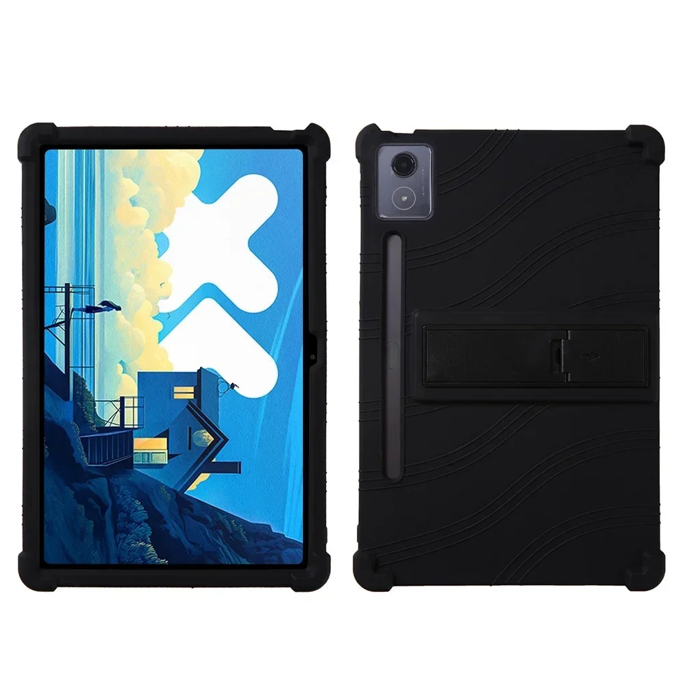 Case voor Lenovo Xiaoxin Pad Pro 12.7 inch 2025 TB373FU TB375FC Tablet Kindvriendelijk Silicon Stand Cover Resistente Flexibele Cove: Zwart