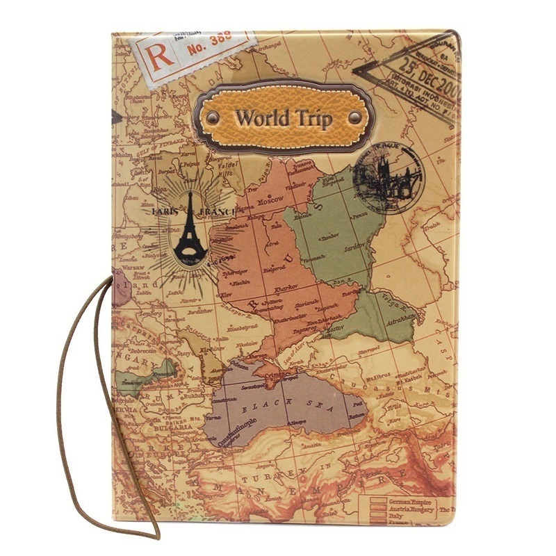 Leather World Map Passport Holder Passport Cover Organizer Travel Card Case Document PVC Cover File Wallet