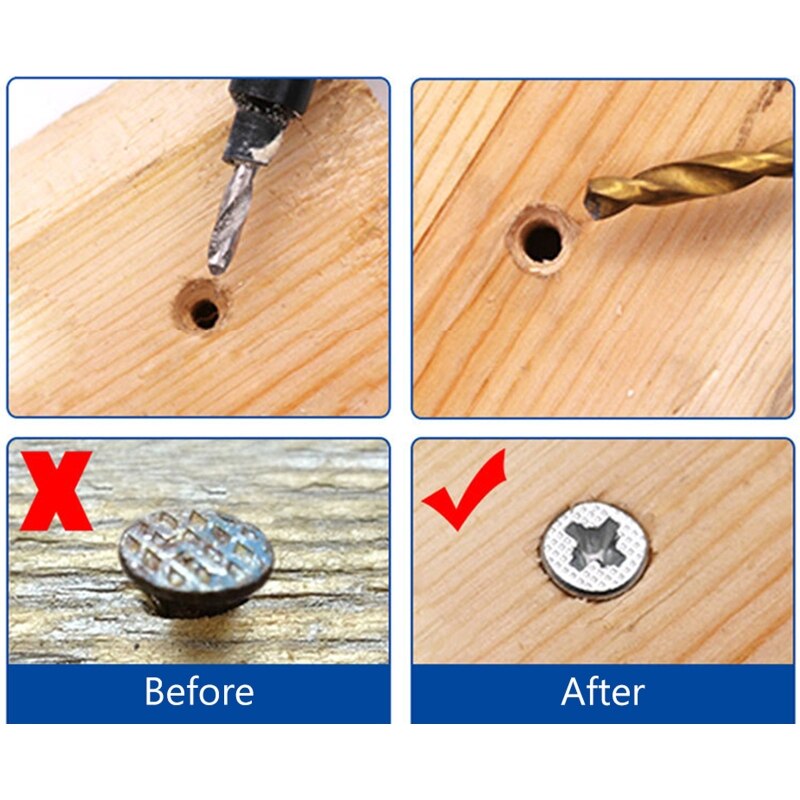 Countersink Drill Bit Set Hex Shank Drilling Screw Holes Woodworking Tool 19QB