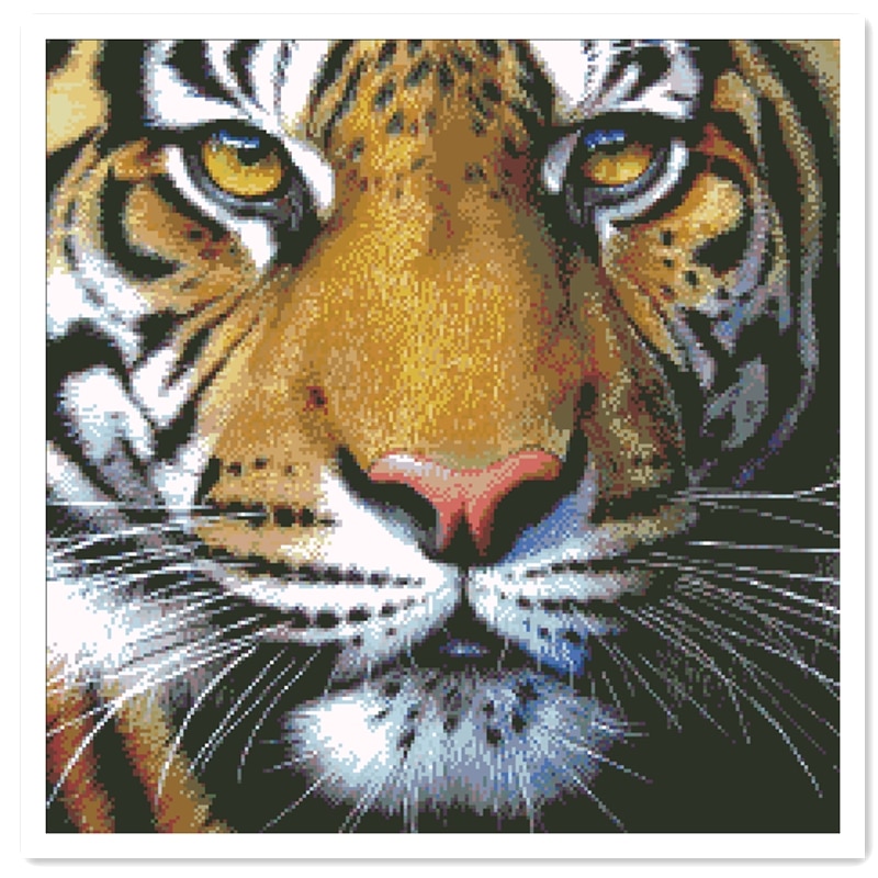Tiger korssting kit dyrepakke 18ct 14ct 11ct hvidt lærred stof bomuldstråd broderi diy håndlavet håndarbejde