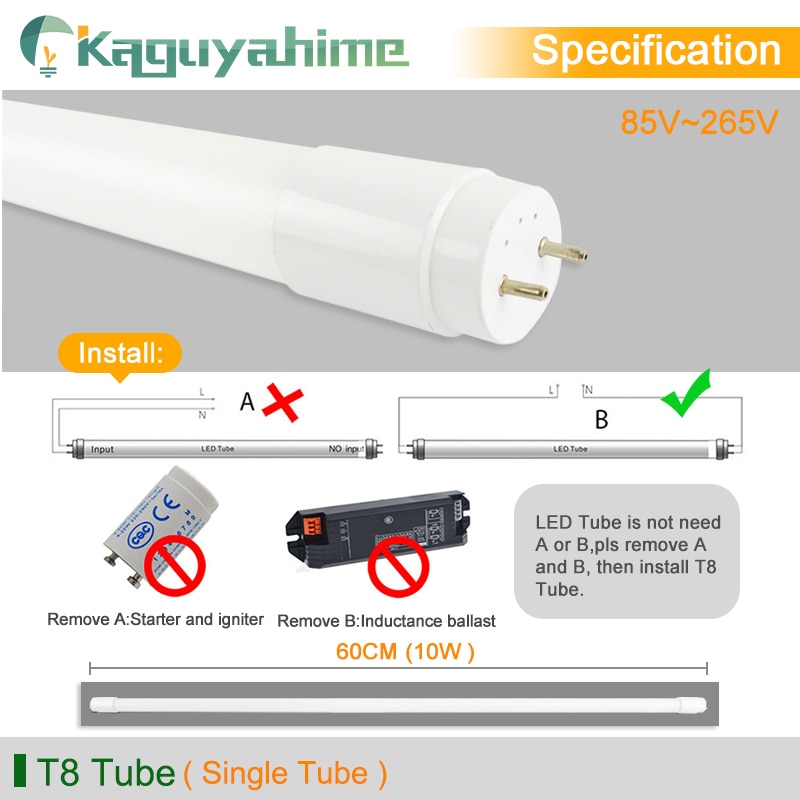 Kaguyahime LED Tube T8 T5 Integrated 6W 10W 220V/110V Fluorescent Tube LED T5 Light Tube Lamp Lighting 30cm 60cm Warm White Cold