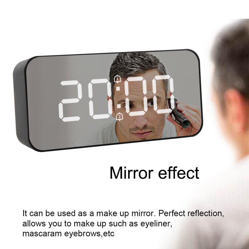 Vækkeur led digital stor tid temperatur display spejl snooze bordur aaa power elektronisk automatisk baggrundsbelysning ure