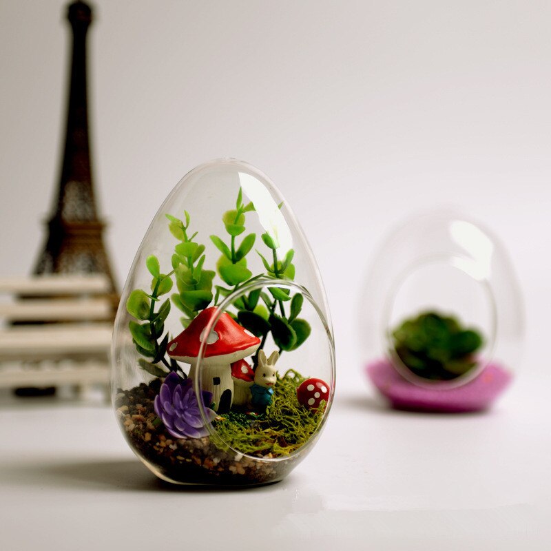12pcs/pack 8*10cm Small Size Egg Shaped Glass Terrarium Vase Diameter=8cm Height=10cm Microscape Hydroponic Plant Decoration