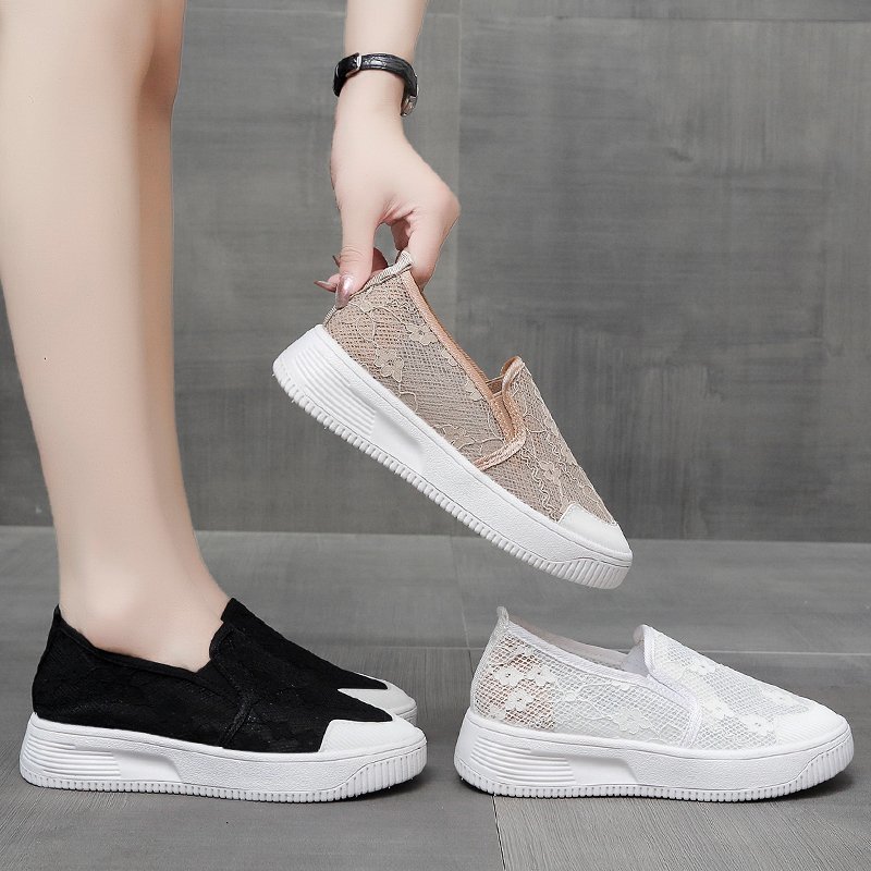 Respirant Polka Lace mocassins femme sans lacet mocassins peu profonds chaussures femmes patchwork bout rond maille espadrilles plat