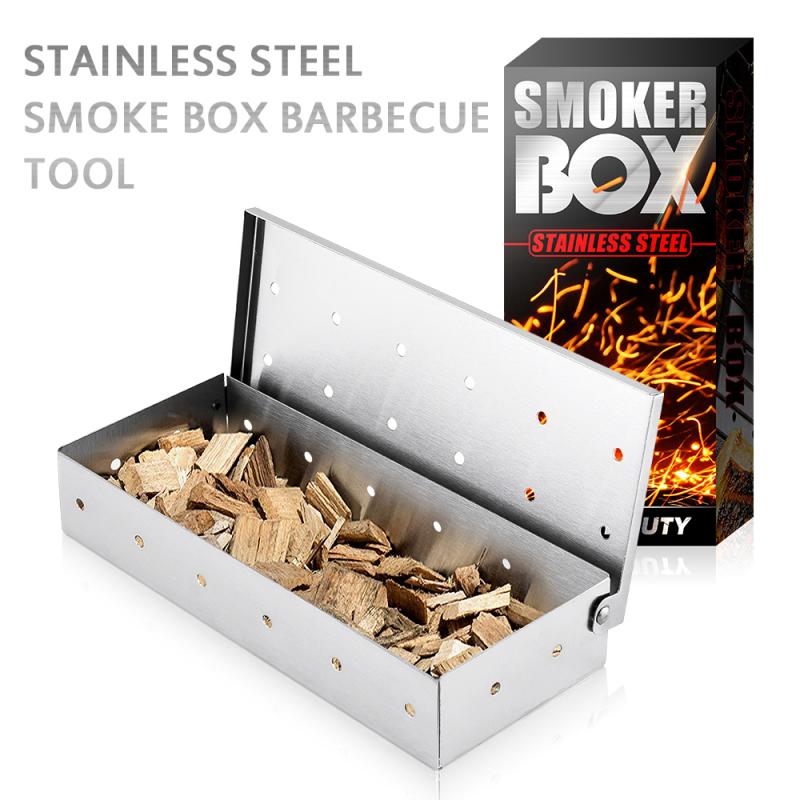 1PC Charcoal Box Smoker Box Stainless Steel BBQ Grill Smoker Box Perfect Barbecue Accessory Barbecue Grills Outdoor Grills