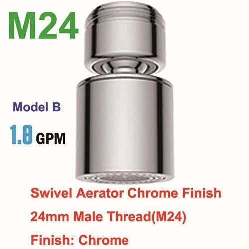 Dual-functie 2-Flow Waterbesparende Kraan Beluchter, Tap Beluchter Swivel, Aanrecht Beluchter Kraan Sproeier Hoofd Vervanging Deel: B-M24-Swivel-Chrome