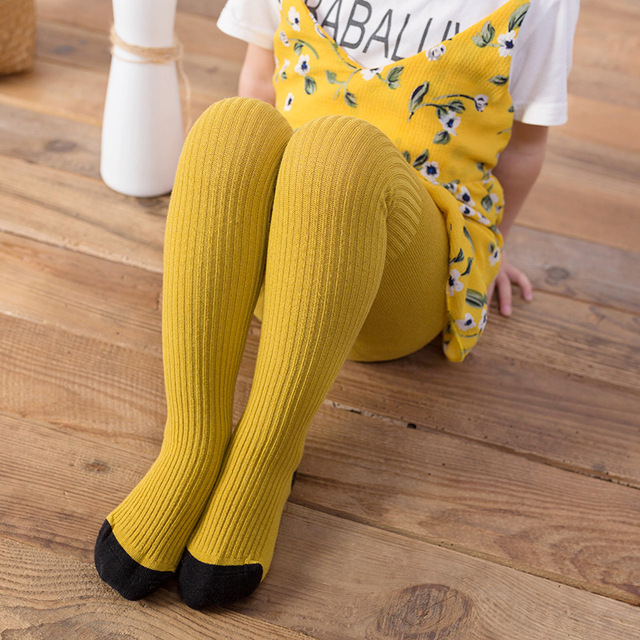 Pantis de algodón para bebé, medias deportivas de punto a juego de colores para primavera y otoño, cálidos, de ocio suave: YELLOW / M