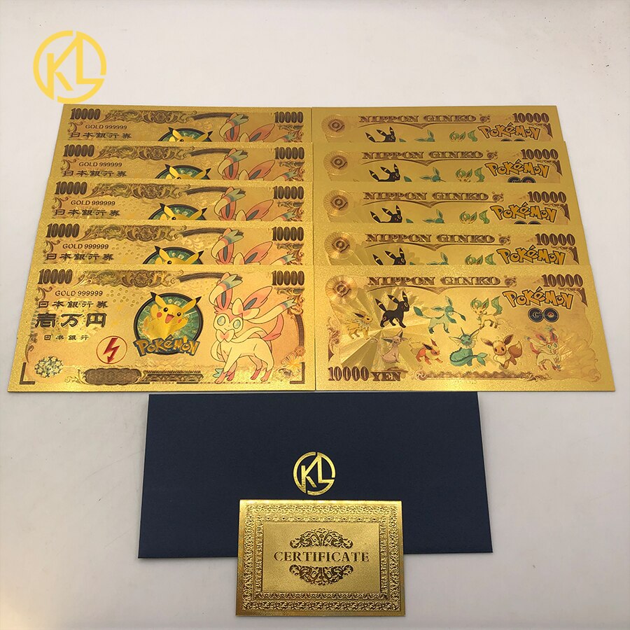 10 st/lot 10 typer japansk anime söta djur guldsedlar för samling souvenirsedlar: Vinröd