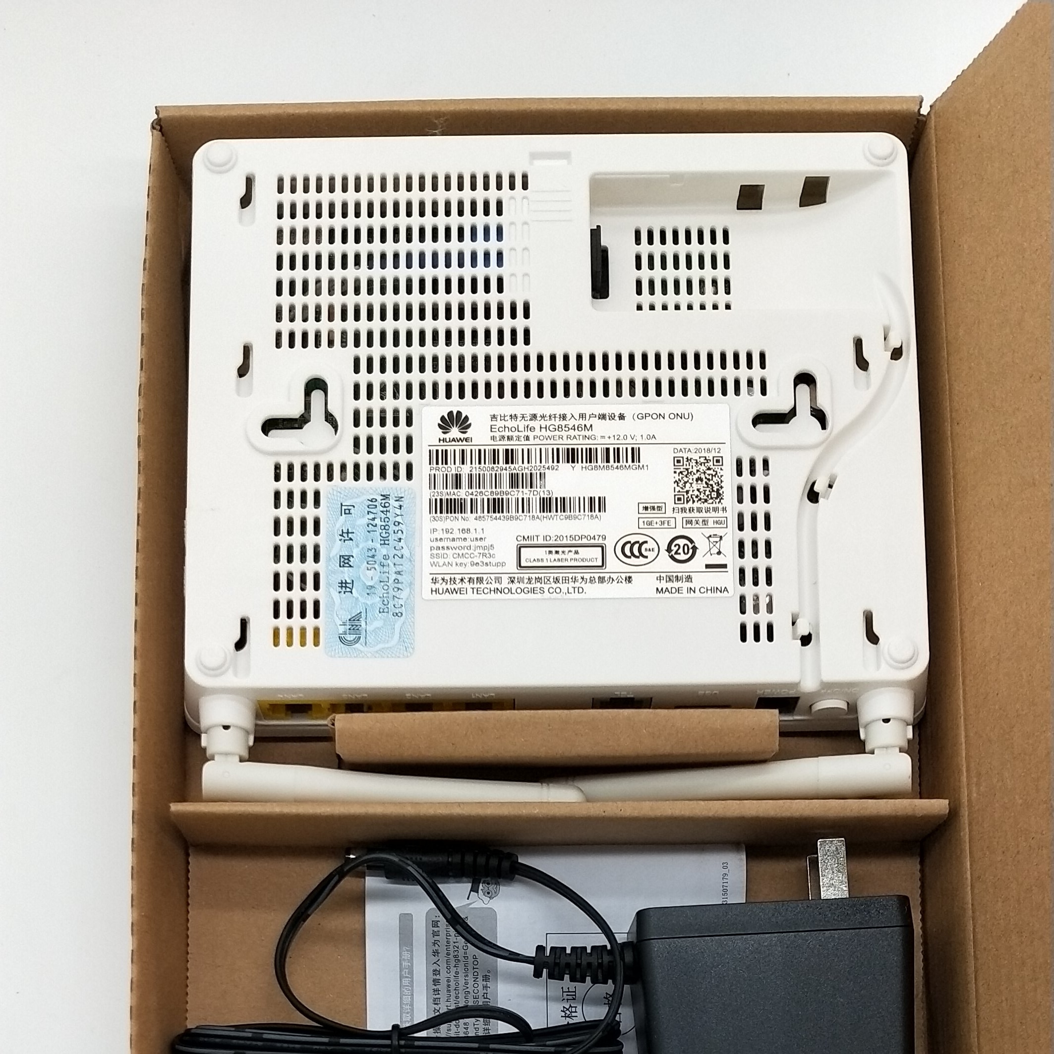 100% Original Huawei HG8546M Gpon Oun routeur à Fiber optique Ont l'équipement de fibre anglaise Vershion avec 1ge + 3fe + wifi + voix + usb