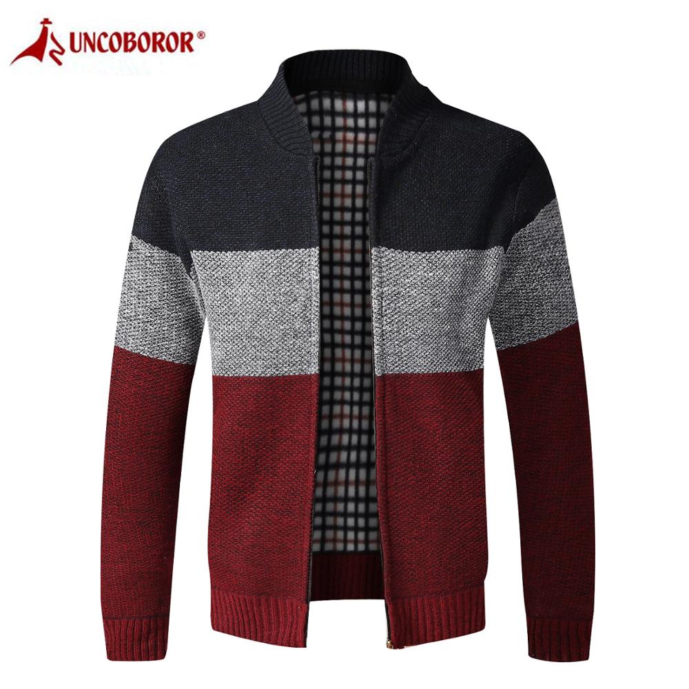 hiver hommes Patchwork chandails épais Cardigan cachemire manteaux automne décontracté col montant tricoté pull avec fermeture à glissière veste