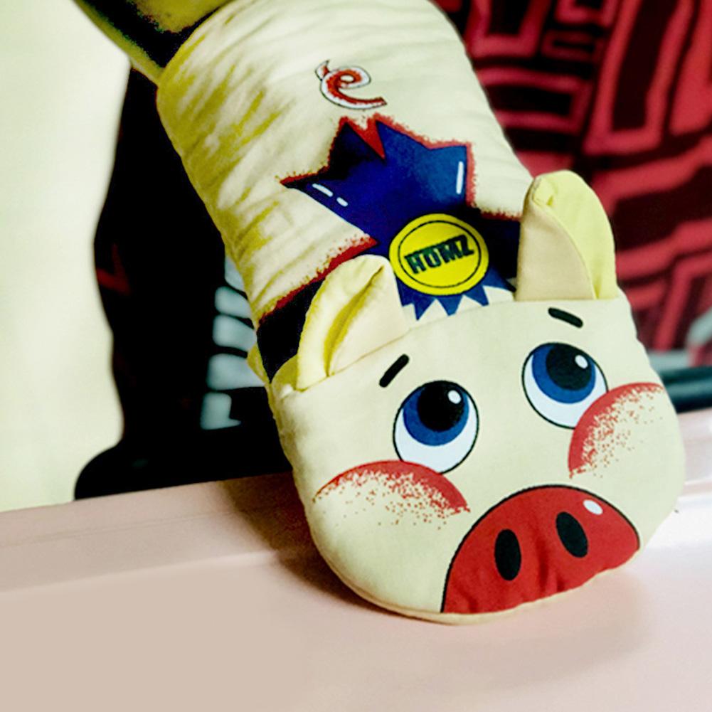 Gants de cuisine en coton imprimé cochon jaune antidérapant, 1 pièce, mignons, nordique, pour micro-ondes, cuisson BBQ, maniques de four