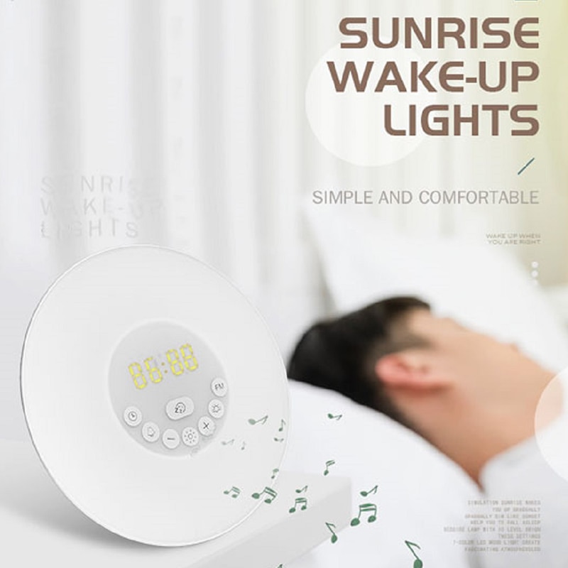 Led digitale wekker, wekkerlamp, tafelklok, lamp, zonsopgang, zonsondergang, elektronische snooze-wekkers, fm-radio