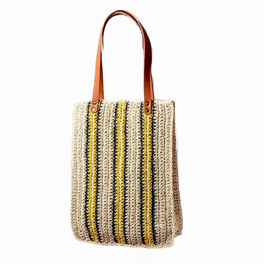 Décontracté femmes sacs de paille rotin Totes bande dames sacs à bandoulière tissé grande capacité sacs à main été Sac de plage