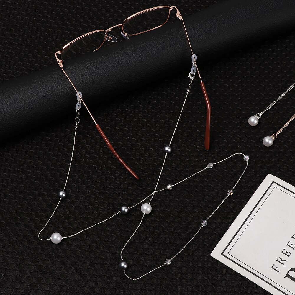 Porte-lunettes de lecture Vintage avec chaîne en perles, lanière en métal, antidérapante, sangle de cou, pour lunettes de soleil