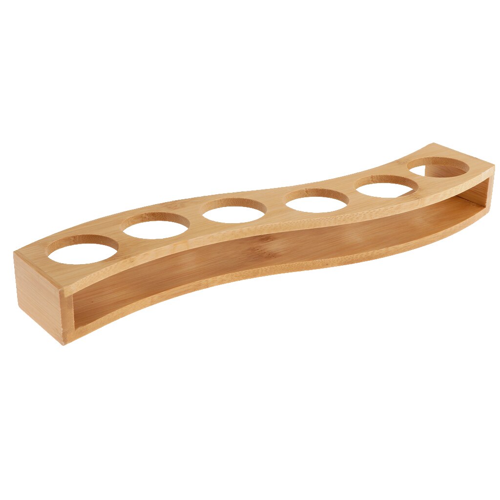 Bamboo Shot Glass Holder Rack Barware Whisky Cup Serving Tray, Perfect for Party Bars Pubs and Home: 6 Holes S Shaped