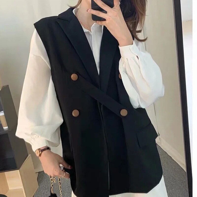 LVWOMN Women Vest Casual Summer Big Size Cotton Sleeveless Vest With Pockets Office Female Outerwear Chic Top