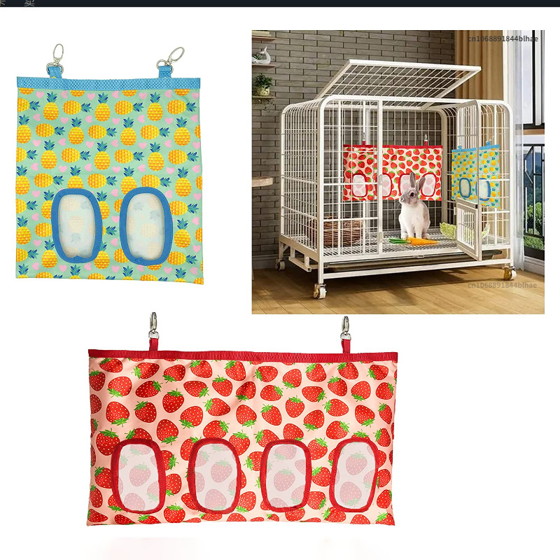 Bolsa de heno colgante con 2/3 agujeros para conejitos, conejillos de indias, comedero para animales pequeños, dispensadores de comida para conejos, accesorios para jaula, bolsa de alimentación para mascotas