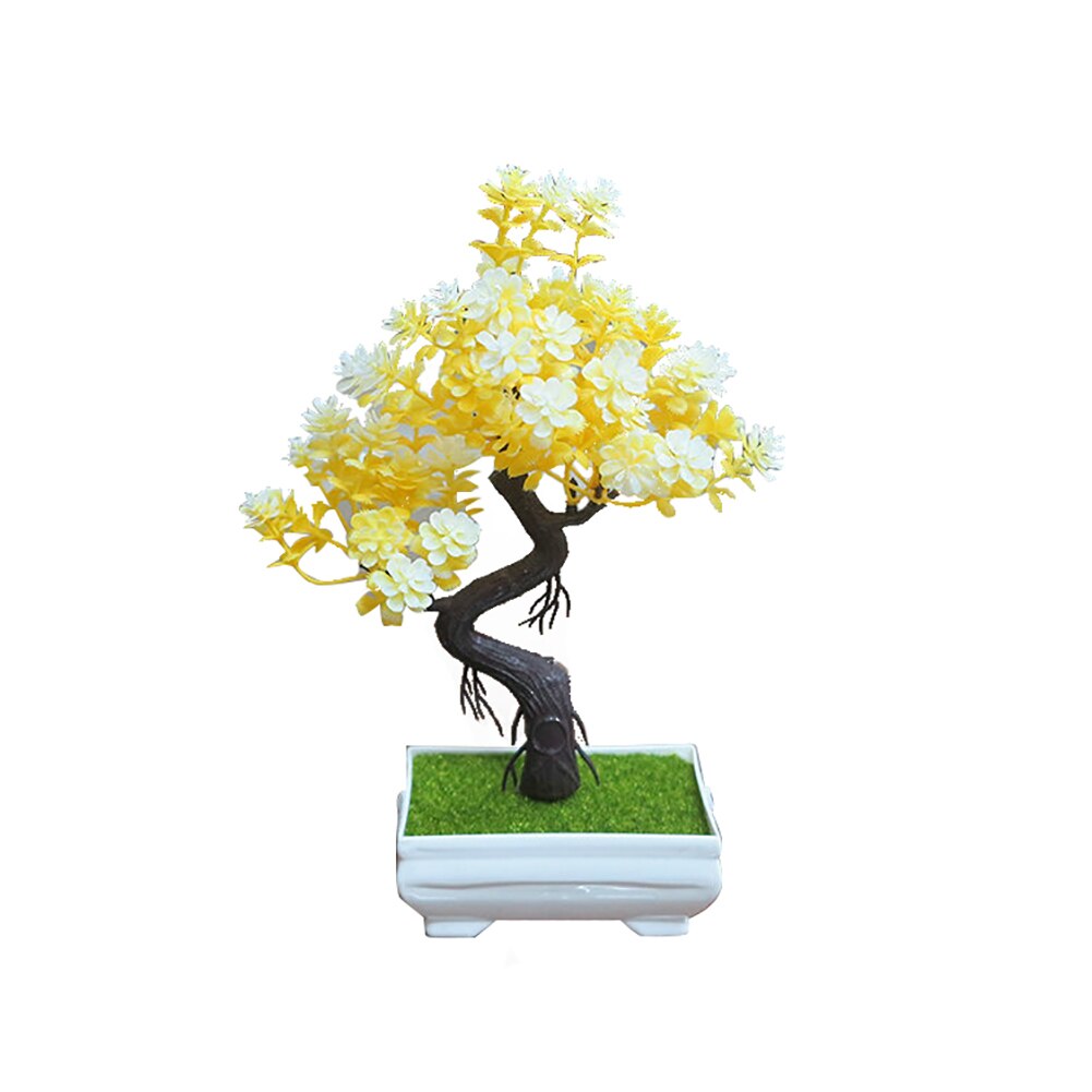 Artificial Potted Tree Decorative Bonsai Simulation Plant Home Office Decor Table Centerpieces DIY Ornament: Yellow