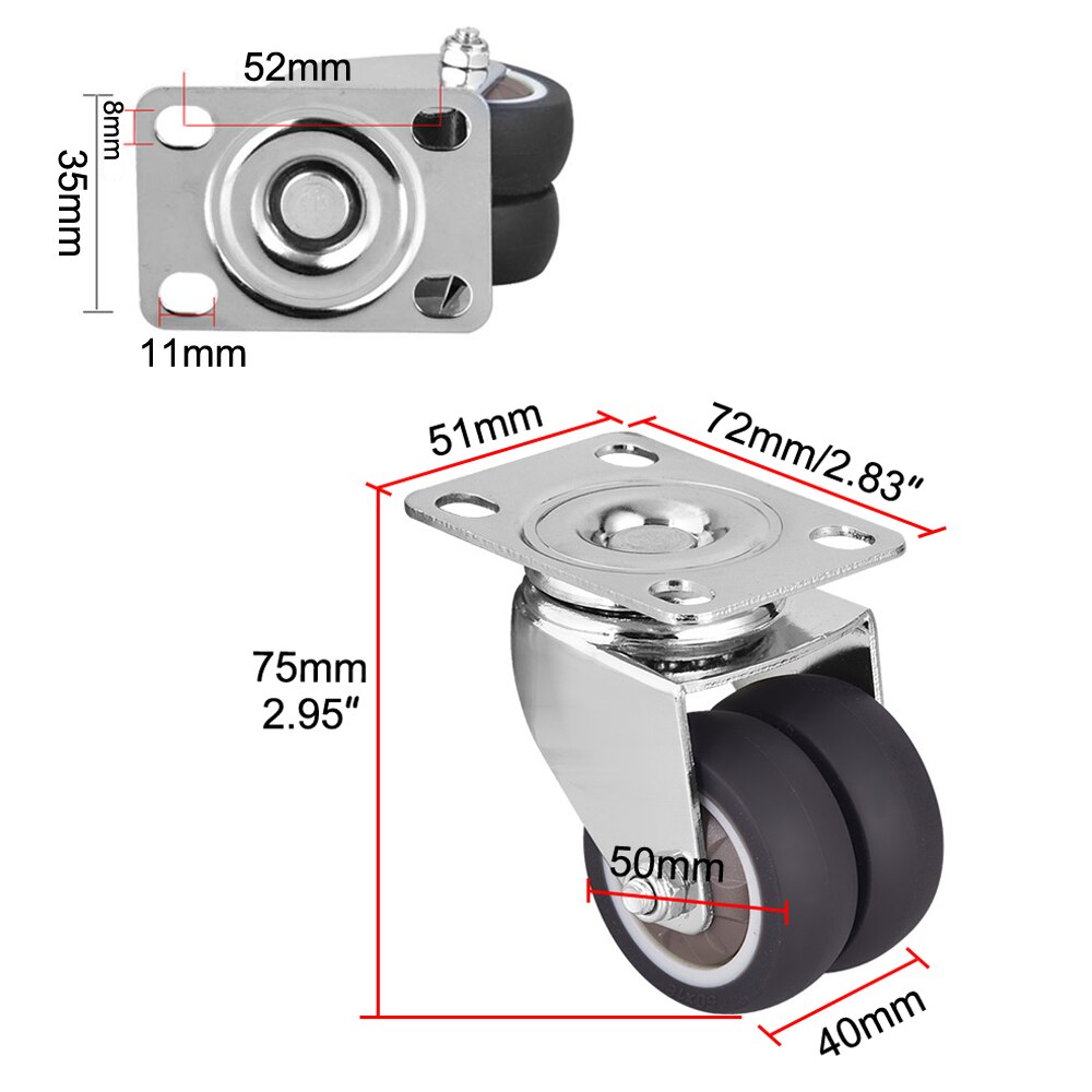 4/1PCS 1.5/2 Inch Swivel Caster Wheels Rubber Heavy Duty Caster Wheels With Top Plate No Noise Wheels For Carts Workbench