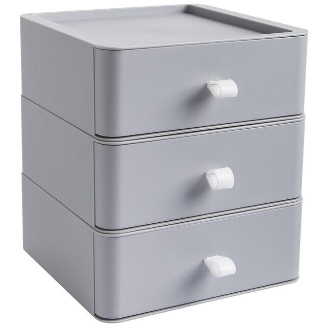 Desktop Stackable Organizer Drawer Office Accessories Storage Box Makeup Organizing Container Masks Lipsticks Bathroom Storage: Grey - 3 layer