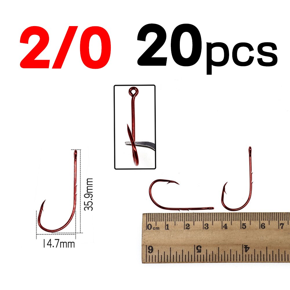Elllv 20PCS Red Baitholder Fishing Hook Offset Narrow Bait Hook #14 - 5/0 Double Barbs High Carbon Steel Fish Hooks: 20pcs size 2L0