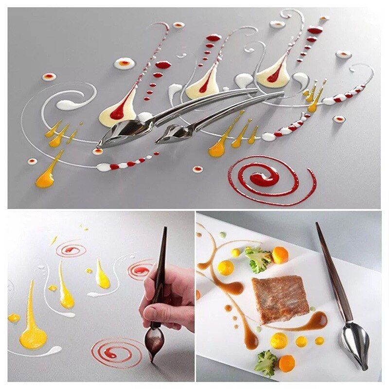 1Pc Deco Chocolade Lepel Versieren Voedsel Pen Tool Saus Dessert Sushi Voedsel Taart Trekken Tool Bakken Accessoires