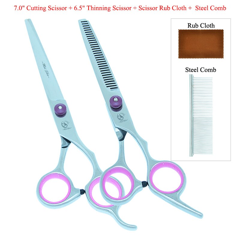 7.0" Stainless Steel Dogs Grooming Scissors Straight Scissor Thinning Shears Up Curved Tesoura Pets Clipper B0007A: B0007A-09-70