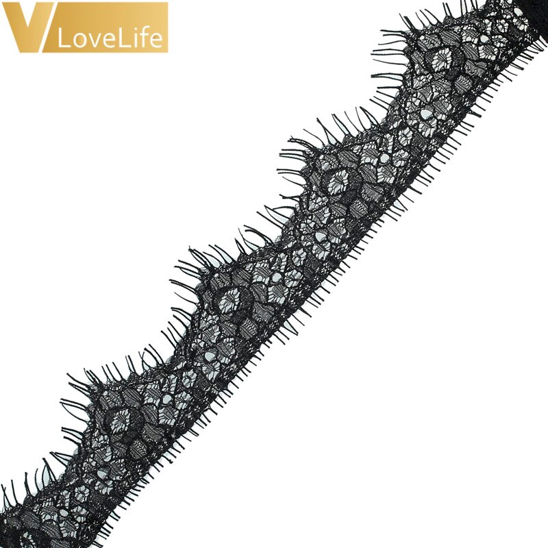 DIY Ribbon 118" Lace Fabric Trim White Black Trim Embroidered For Sewing Decoration African Lace Fabric Beautiful: A-Black