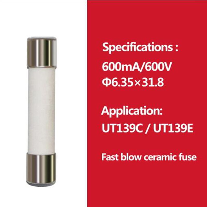 UNI-T Cartridge Fuse Fast Acting Fuse Porcelain Tube For Uni-t Multimeter UT61 UT139 UT890 UT39 UT105 UT171 Series.: 600mA 600V