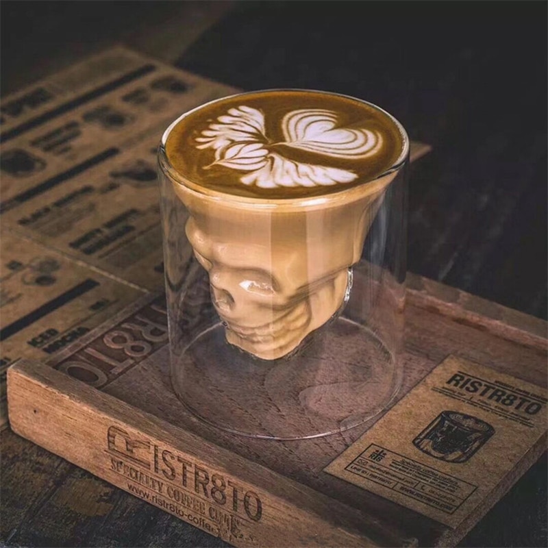 Double-layered Transparent Skull Head Coffee Mug Crystal Glass Cup for Home Bar Club Whiskey Wine Vodka Transparent Wine Cup