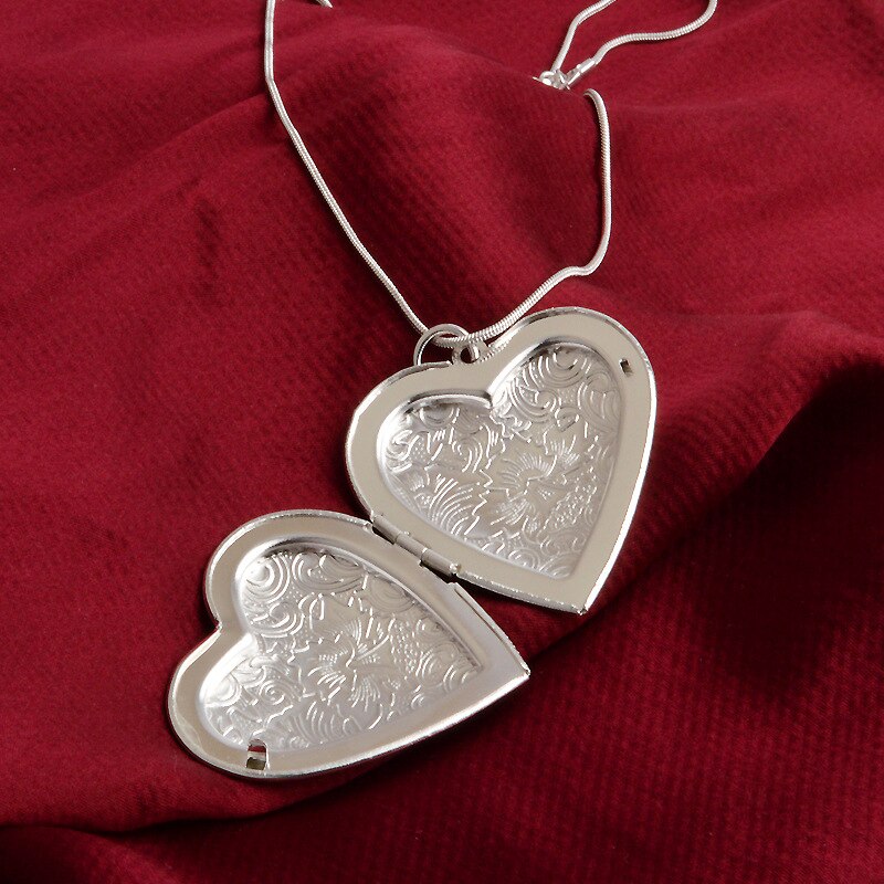 925 Sterling Silver Necklace Heart Frame Pendant Necklace Can Be Loaded With Photo DIY Jewelry