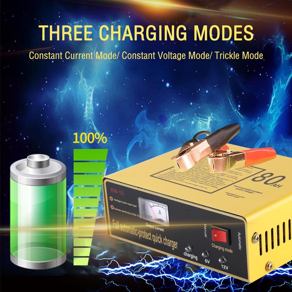 140W Full Automatic-protect Quick Charger 6V/12V 80AH Automatic Intelligent Car Battery Charger Negative Pulse