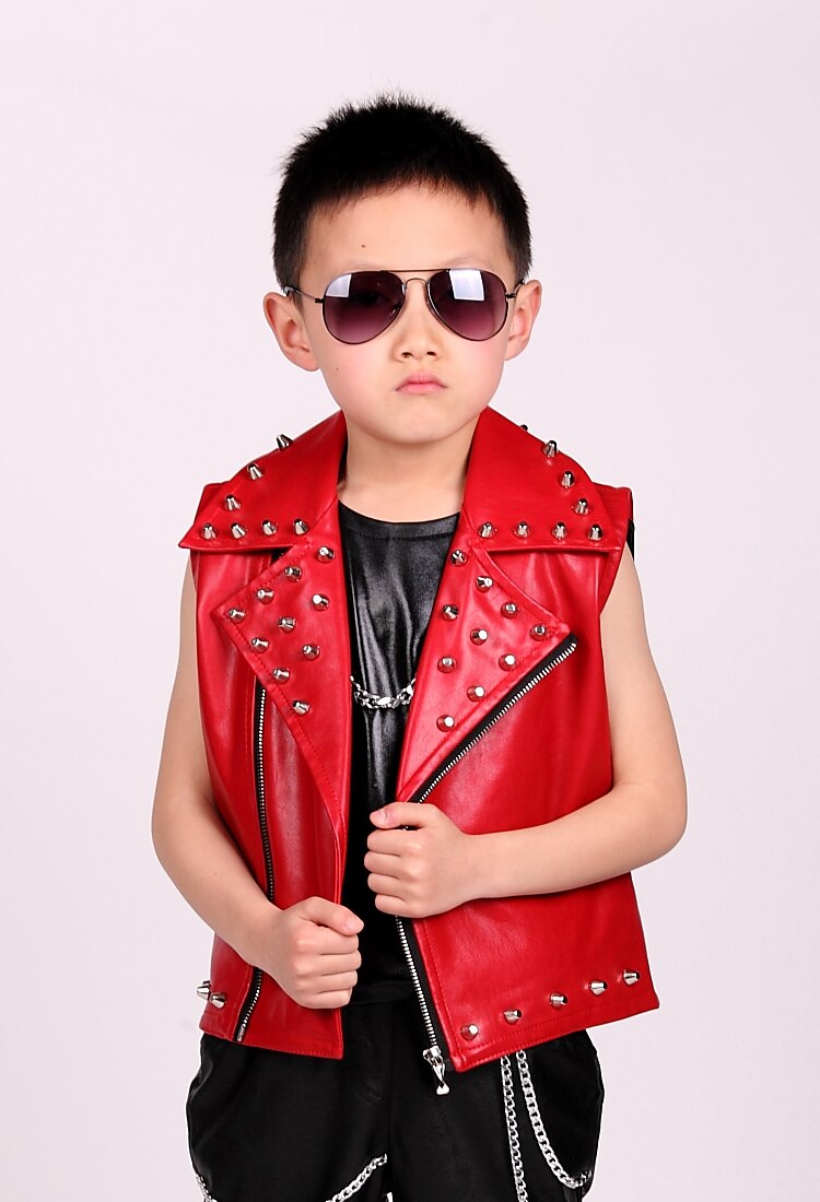 Chicos hip-hop chaqueta de cuero remache chaleco nuevos niños de Ropa de baile chaleco Modis niños ropa Y1234