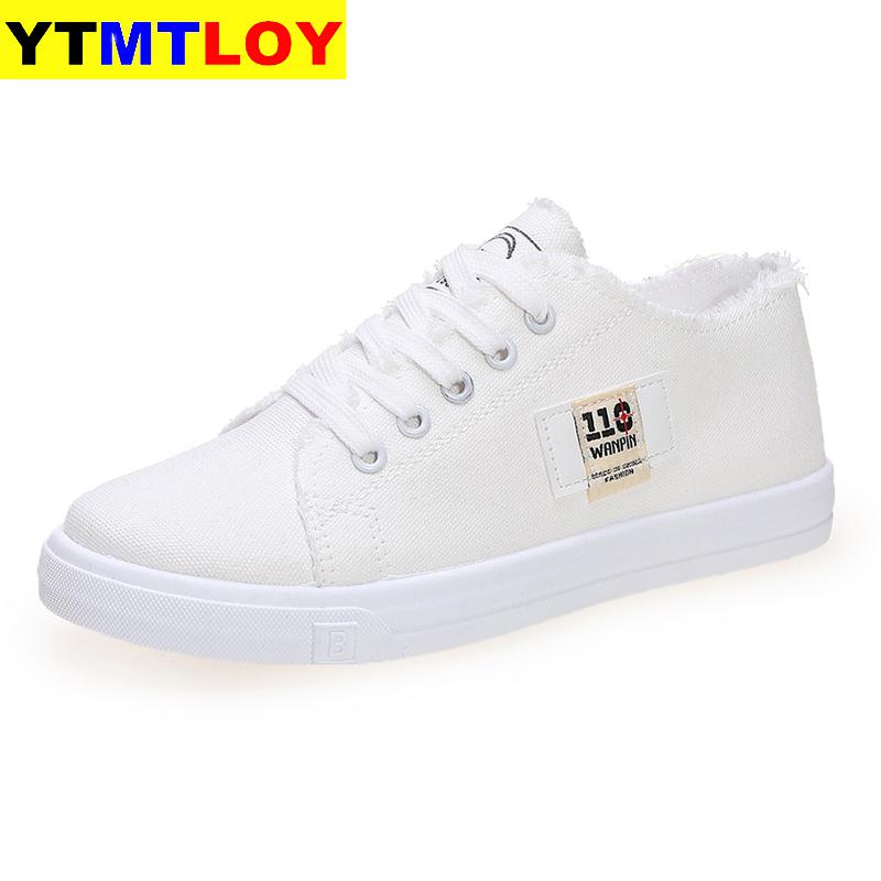 Canvas skor kvinna snörning vår/höst sneakers för tjejer denim solid blå/vita fritidsskor tennis