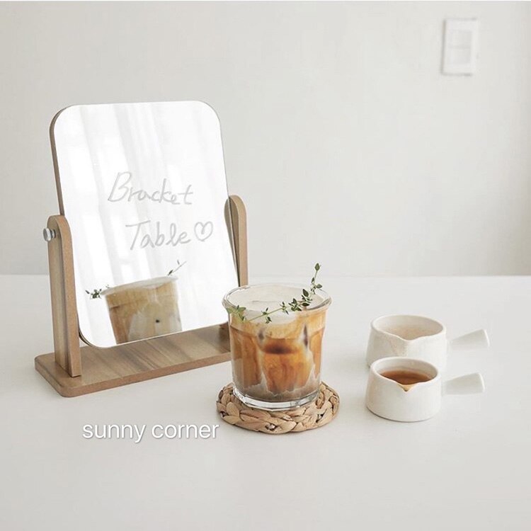 Solid Wood Desktop Makeup Mirror Simple Dressing Mirror Portable Wooden High-definition Beauty Mirror