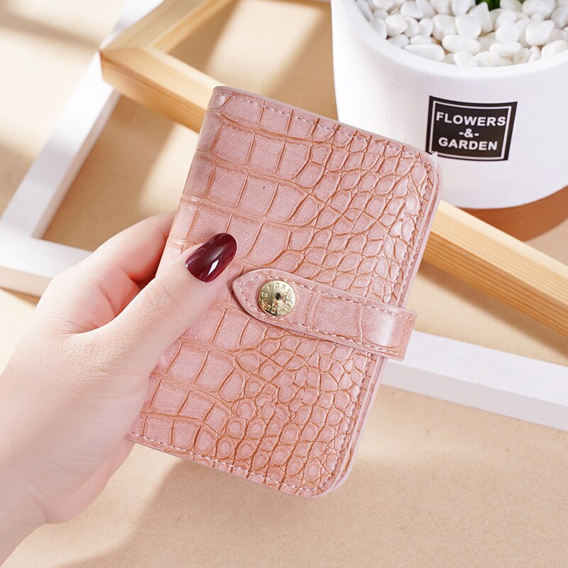 Women Short Wallets Luxury Brand Crocodile Print Wallet Female Two-Fold Card Holder Mini Zipper Wallet Coin Purse: Pink P004