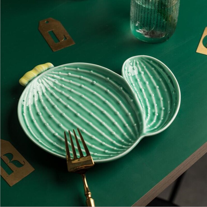 Plato de cactus de planta creativa, vajilla de forma linda, tazón de desayuno, vajilla de cerámica para el hogar, plato de aperitivos, 1 ud.