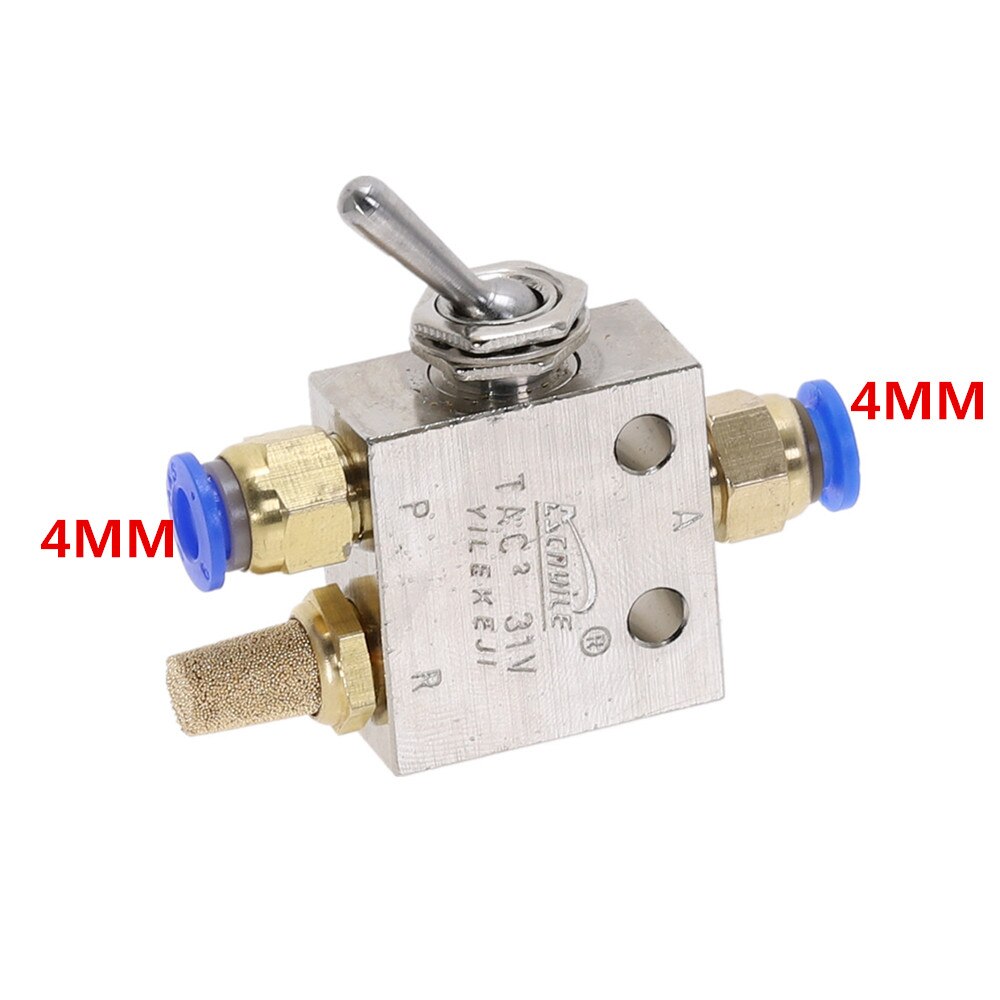 Mechanical Valve TAC2-31V 1/8"PT Thread 2 Position 3 Way Toggle Lever Air Pneumatic switch Valve w Fittings: 4MM